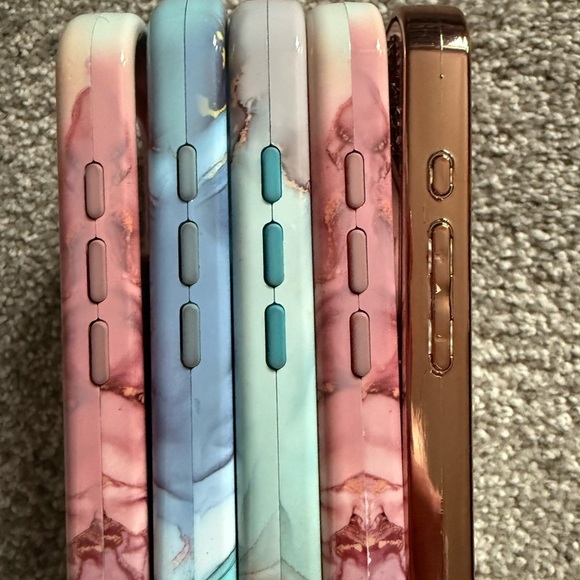 iPhone 16 pro max Marble and Geometric Phone Case Set - Pink, Blue, Gold - Picture 2 of 14